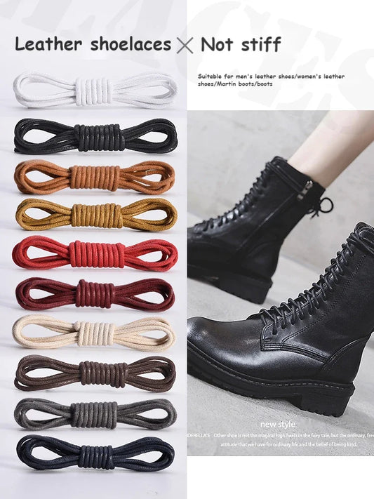 Wasserdichte gewachste Baumwoll-Schnürsenkel, rund, 11 Farben - Längen