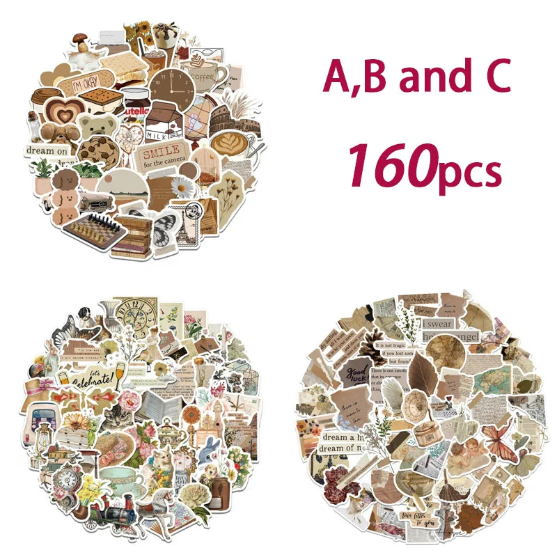 50-180 Stück vintage Stil Papieraufkleber für Scrapbooking und Dekoration