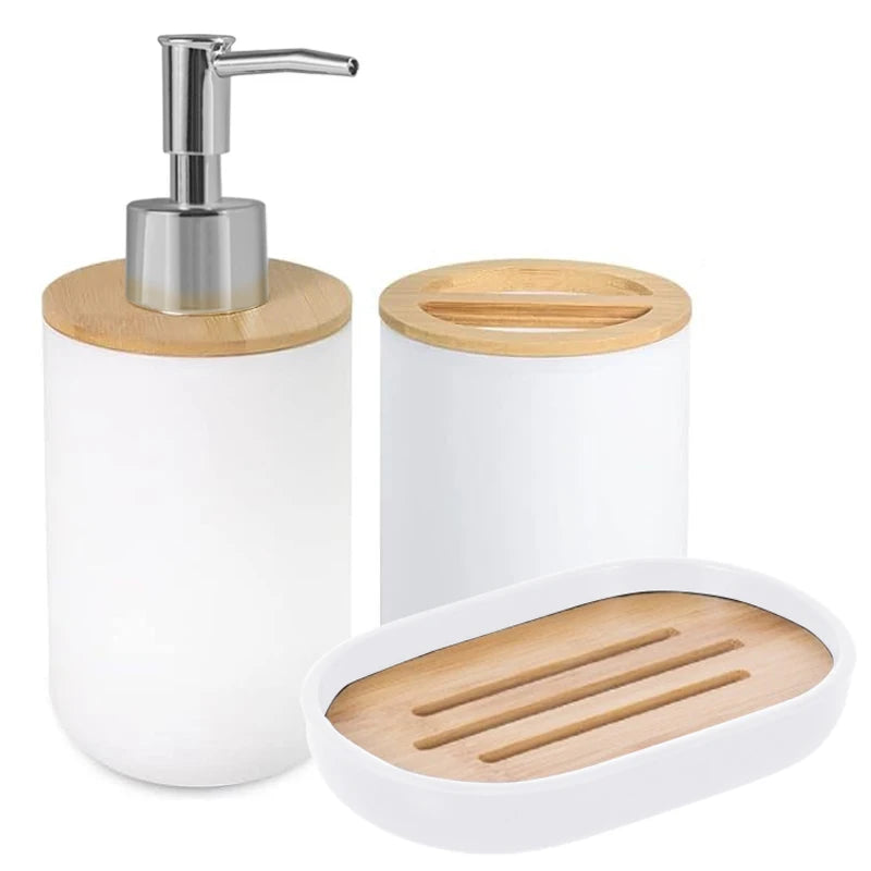 Badezimmer Set Seifenspender Zahnbuerstenhalter Seifenschale Kunststoff