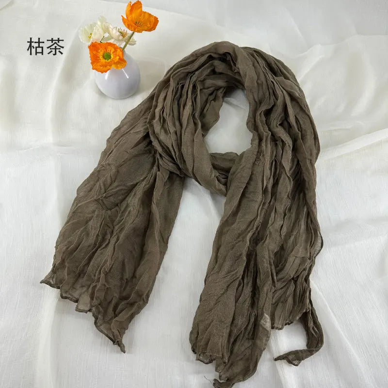 Damen Schal Baumwolle Leinen Plissiert Retro Bohemian Stil 180x90 cm