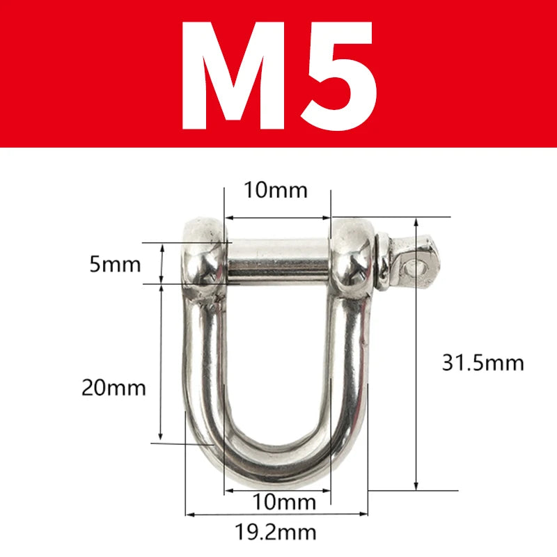 Gerader D-Schäkel aus Edelstahl 304 kurz für Boots-Rigging M4 bis M16