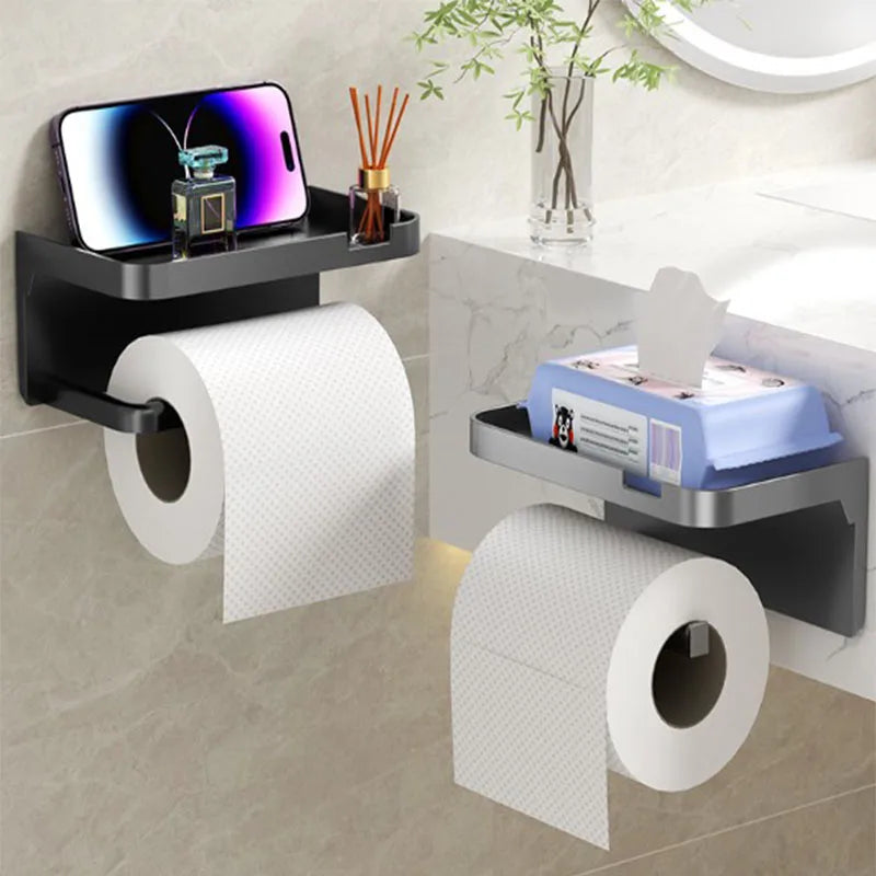 Lochfreier Toilettenpapierhalter Wandmontage mit Handyablage Bad WC