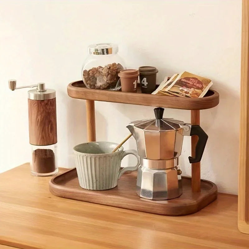 Doppelschichtiges Desktop Aufbewahrungsregal aus Holz für Büro und Zuhause