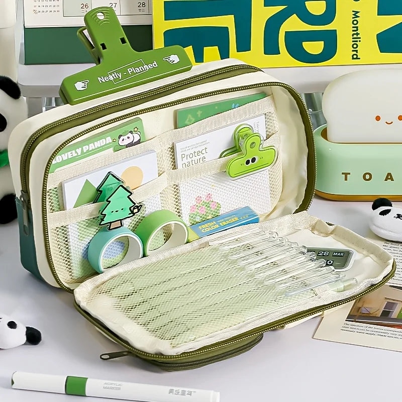 Großes Federmäppchen aus Oxford-Stoff mit vielen Fächern für Stifte und Reiseutensilien