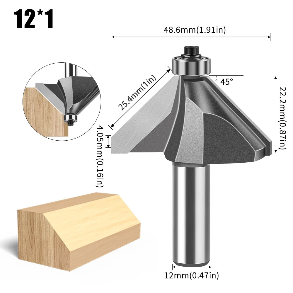 6mm und 12mm Schaft Router Bit mit 45 Grad Abschrägung für Holzfräsen