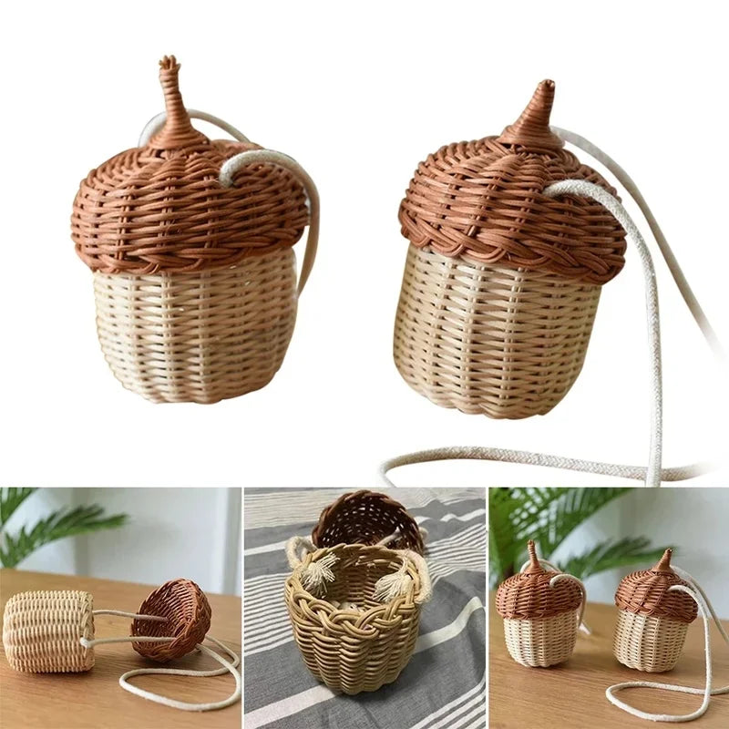 Handgewebter eichelförmiger Aufbewahrungskorb aus Rattan, klein - dekorativ