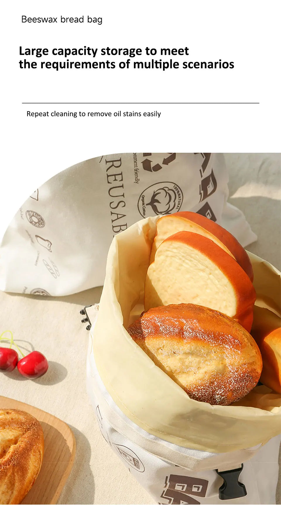 Wiederverwendbare Brotbeutel aus Bienenwachs Baumwolle mit Schnal