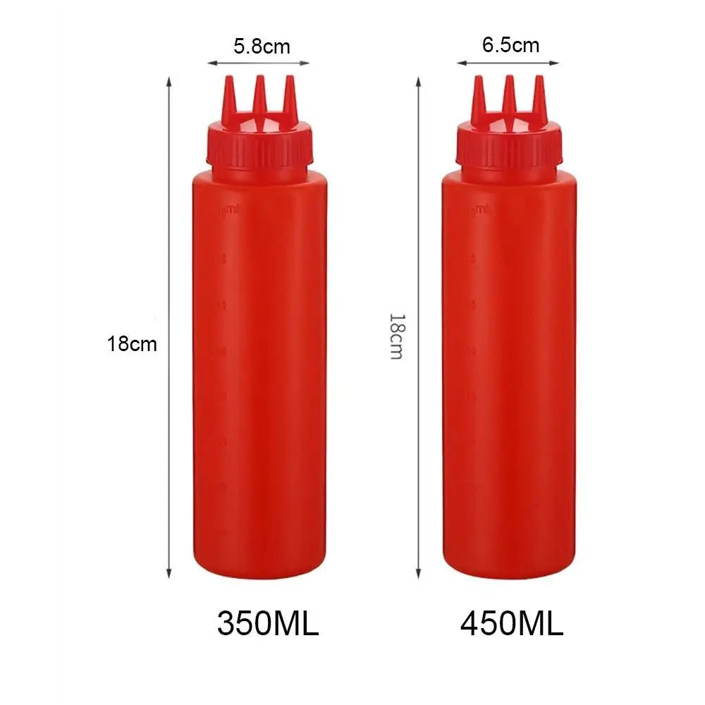 Quetschsaucenflasche Kunststoff zusammendrückbar mit 3 Düsen und Graduierung