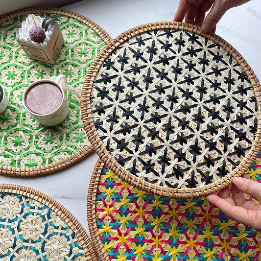 Handgewebtes Rattan Tischset im Böhmischen Stil