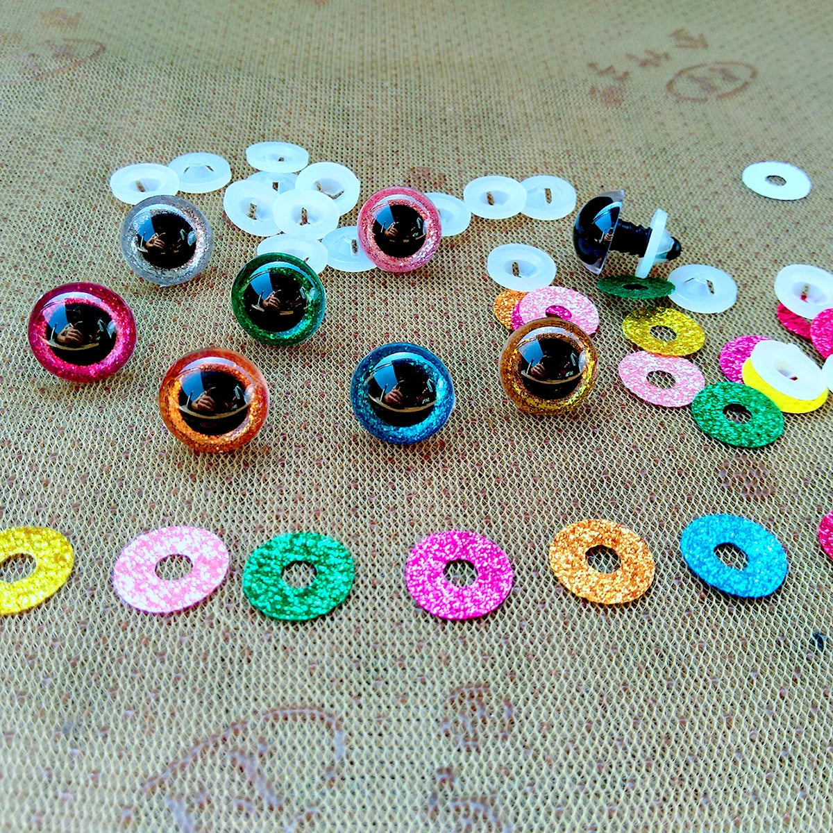 20 Stück Sicherheitsaugen Kunststoff Glitter Mix Größen für Amigurumi