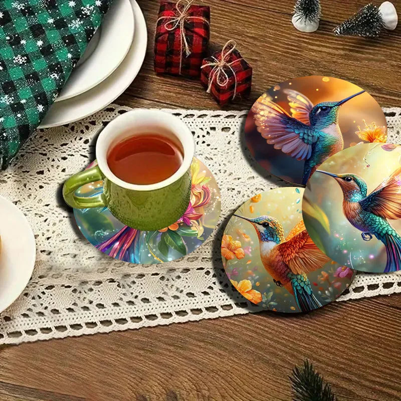 4er Set bunte rutschfeste Holzuntersetzer ideal für Küche Büro Party