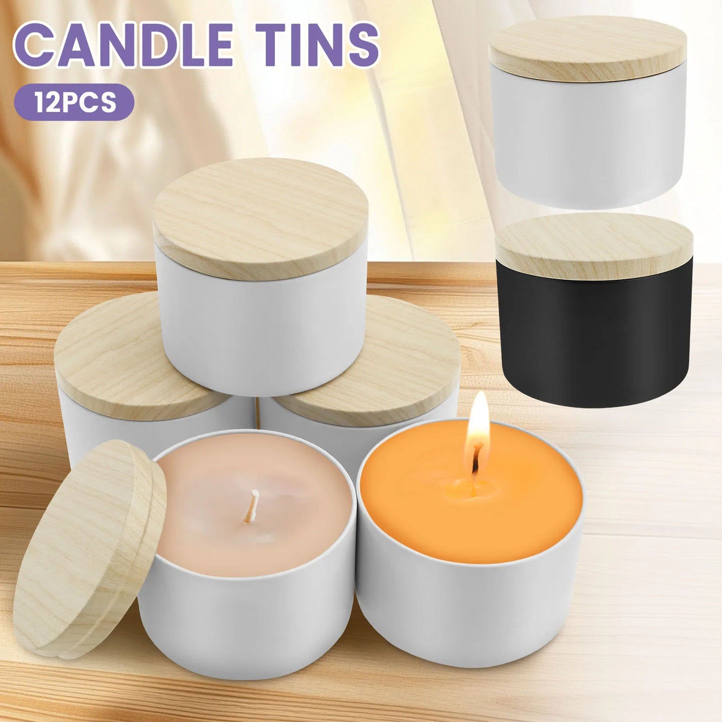 12er Set leere 8oz Kerzendosen aus Eisen mit Deckel für DIY Kerzenherstellung