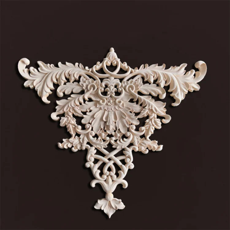 Elegante Holz Applikation für Möbel & Wanddeko – Blumenschnitzerei