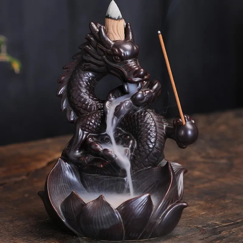 Keramik Rückfluss Weihrauchbrenner mit Drachenmotiv-Yabubestshop