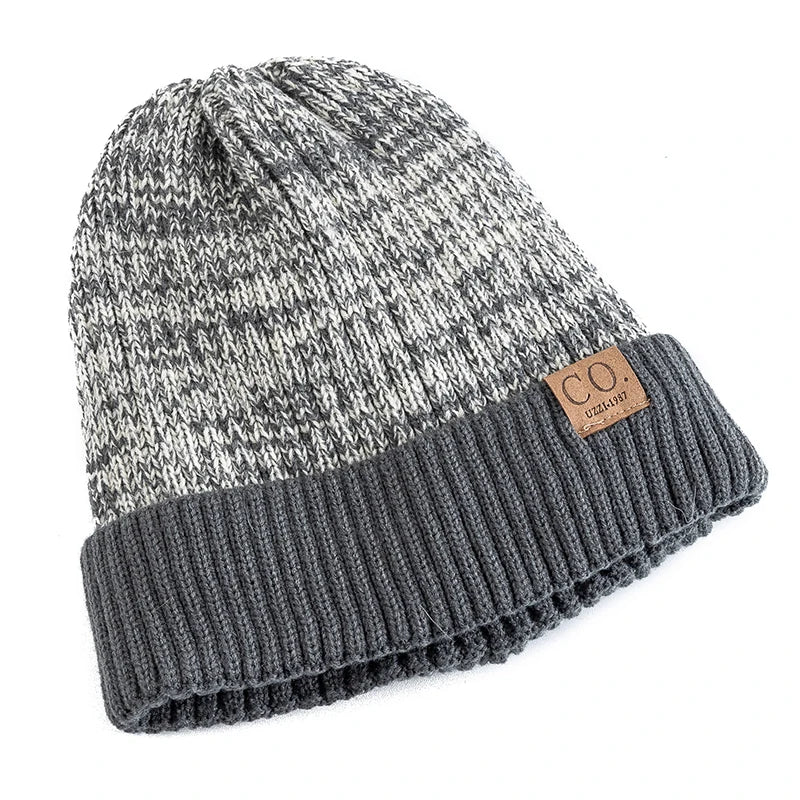 Unisex Zweifarbige Winter Beanie Mütze mit Pelzfutter für Wärme