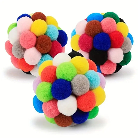 Katzen-Spielzeug mit buntem Plüschball und elastischer Glocke für aktives Spiel - Yabubest - Home & More