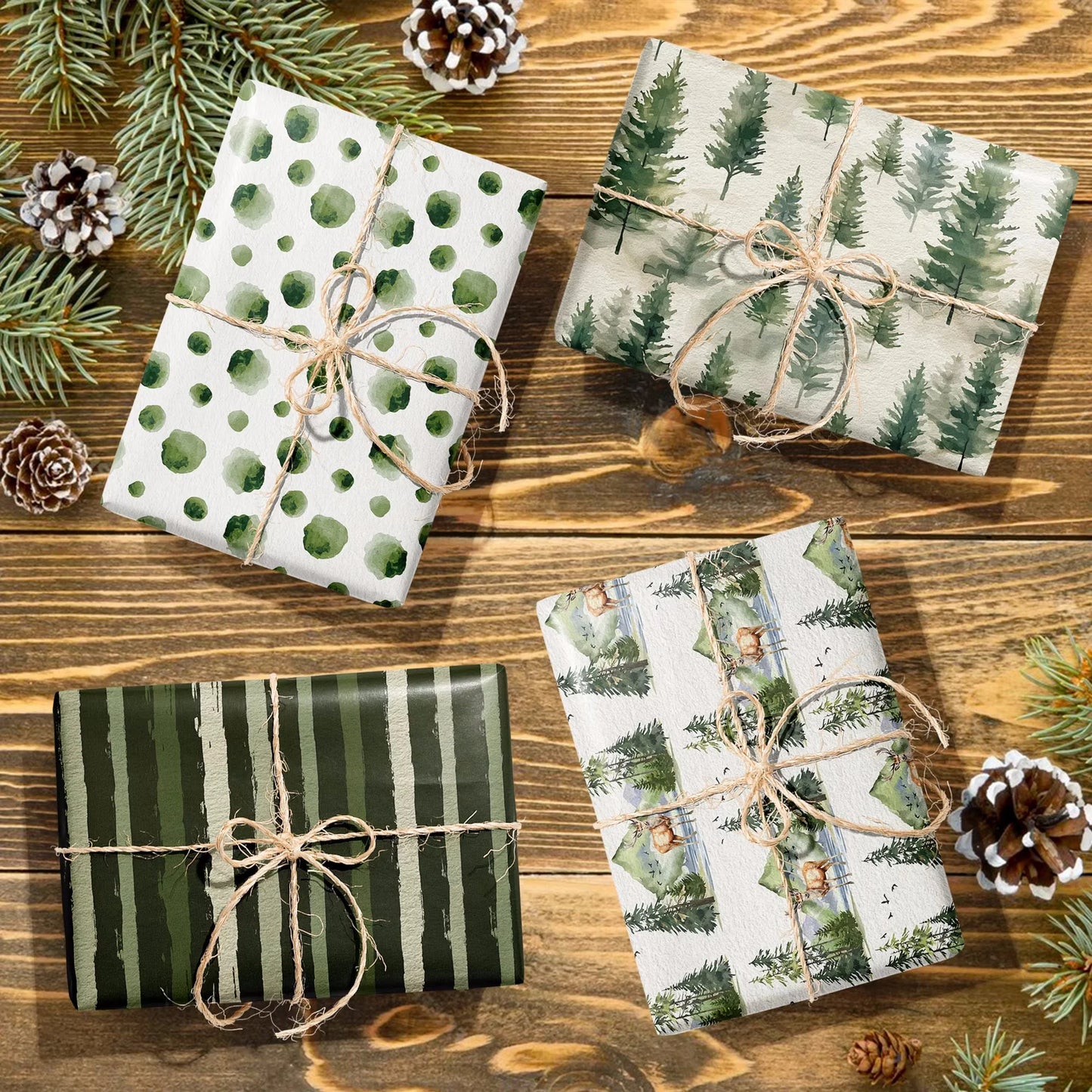 12-teiliges Weihnachts-Geschenkpapier-Set mit Baum- und Waldmuster