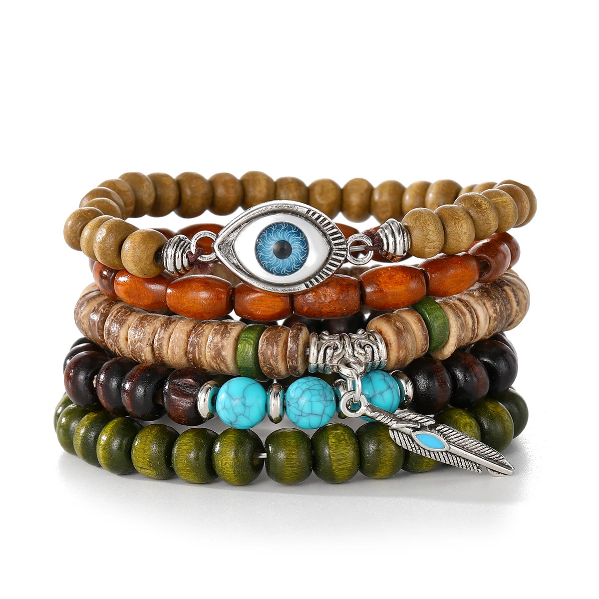 Mehrschichtiges Holzperlen Armband Set Ethnisch Trendy Schmuck Geschenk