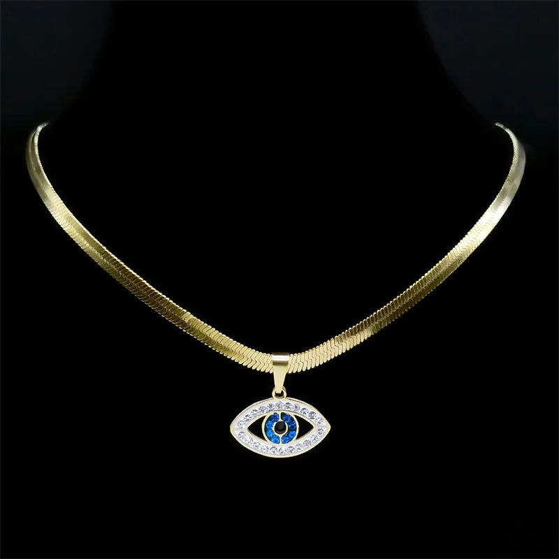 Eleganter Kristall Choker mit Evil Eye Design aus Edelstahl