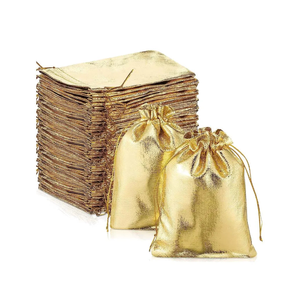50x Gold Kordelzug Beutel Stoff Geschenkverpackung Schmuck Candy Bar Party