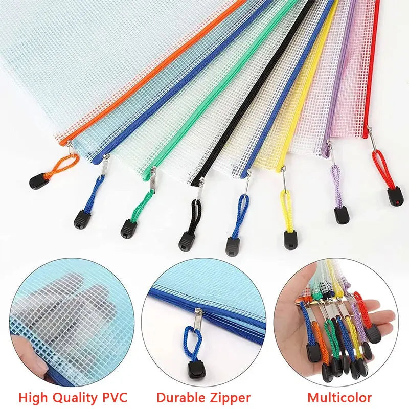 5er Set mehrfarbige Mesh Organizer Taschen mit Reißverschluss für Büro und Schule