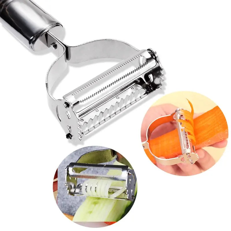 Effizient - Robust: Edelstahl 2-in-1 Schäler mit Julienne Reibe, 18 cm