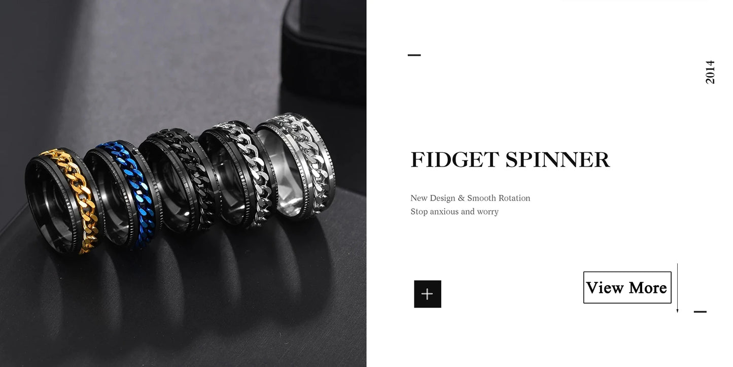 Drehbarer Edelstahl Ring mit Ketten Design für Herren