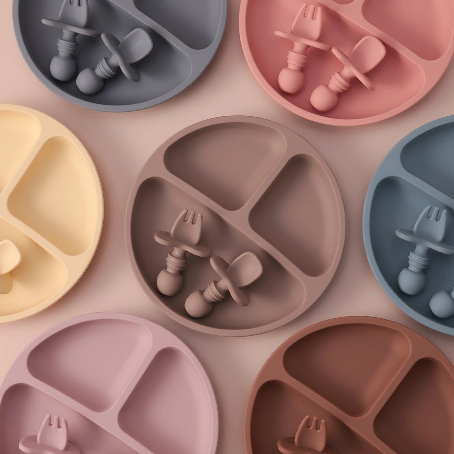 3-teiliges BPA-freies Silikon Baby Geschirrset mit Saugteller und Besteck