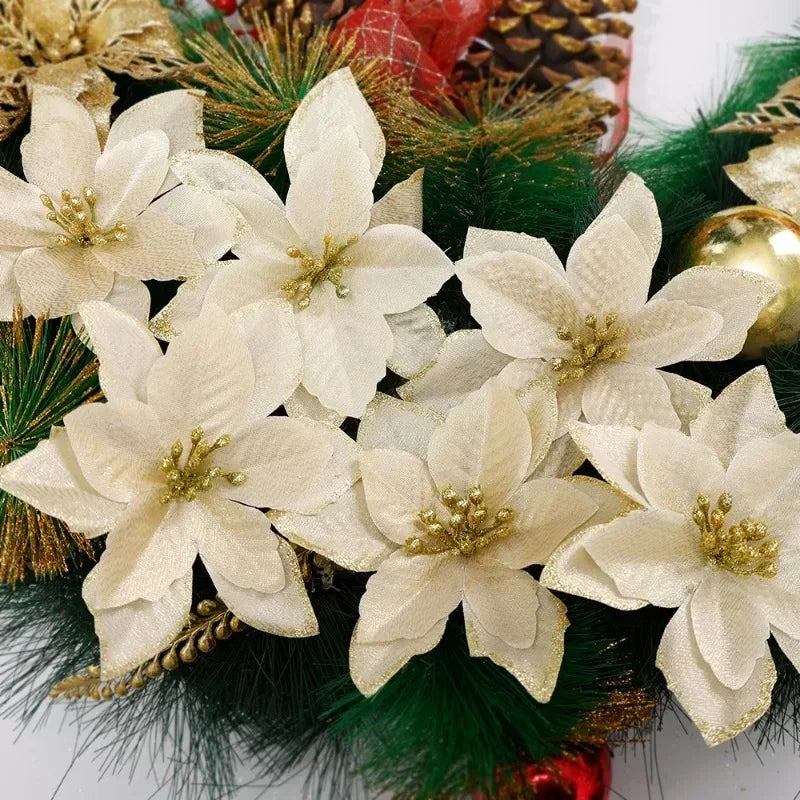 Künstliche funkelnde Glitzer-Weihnachtsblumen für Dekoration