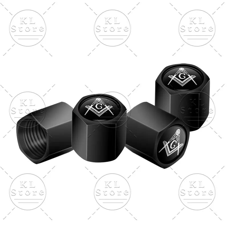 4er Set Radventilkappen mit Freimaurer Emblem Aluminiumlegierung Wasserdicht