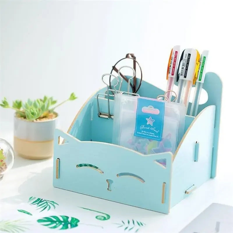 Holz Stifthalter Katzen-Design DIY für Home Office - Schreibtisch