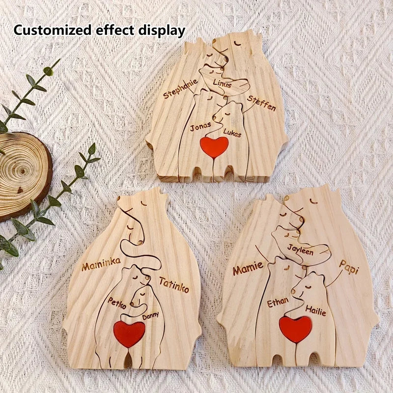 Personalisierbares Familienpuzzle aus Holz als Dekoration und Geschenk