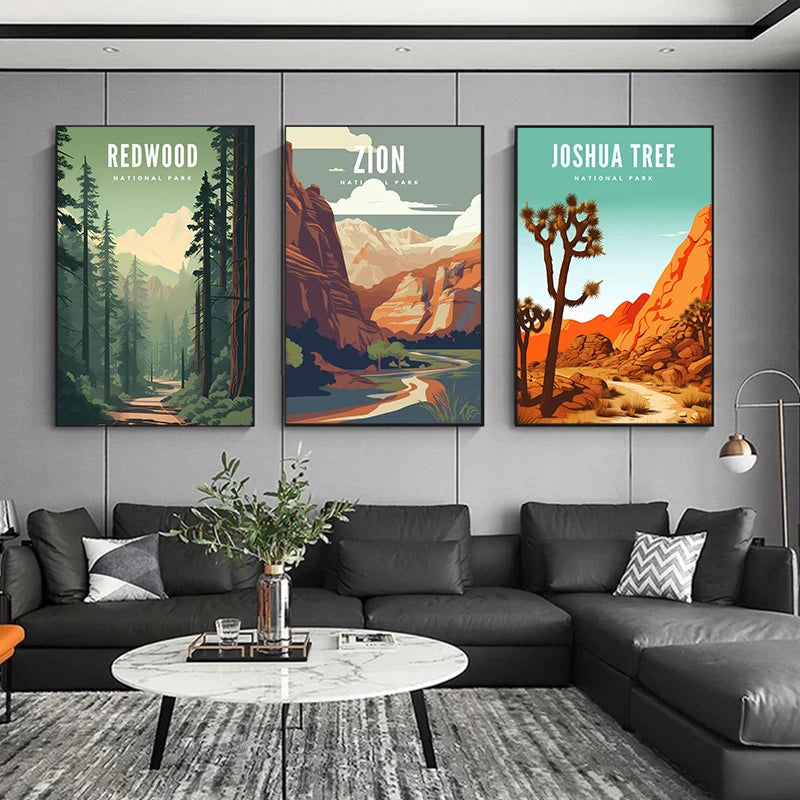 Moderne Leinwandkunst mit berühmten Naturparks für Wohnräume