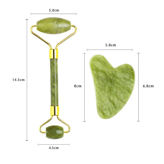 2er Set Gua Sha Gesichtsstein Roller – Jade Massagestein für Hautpflege