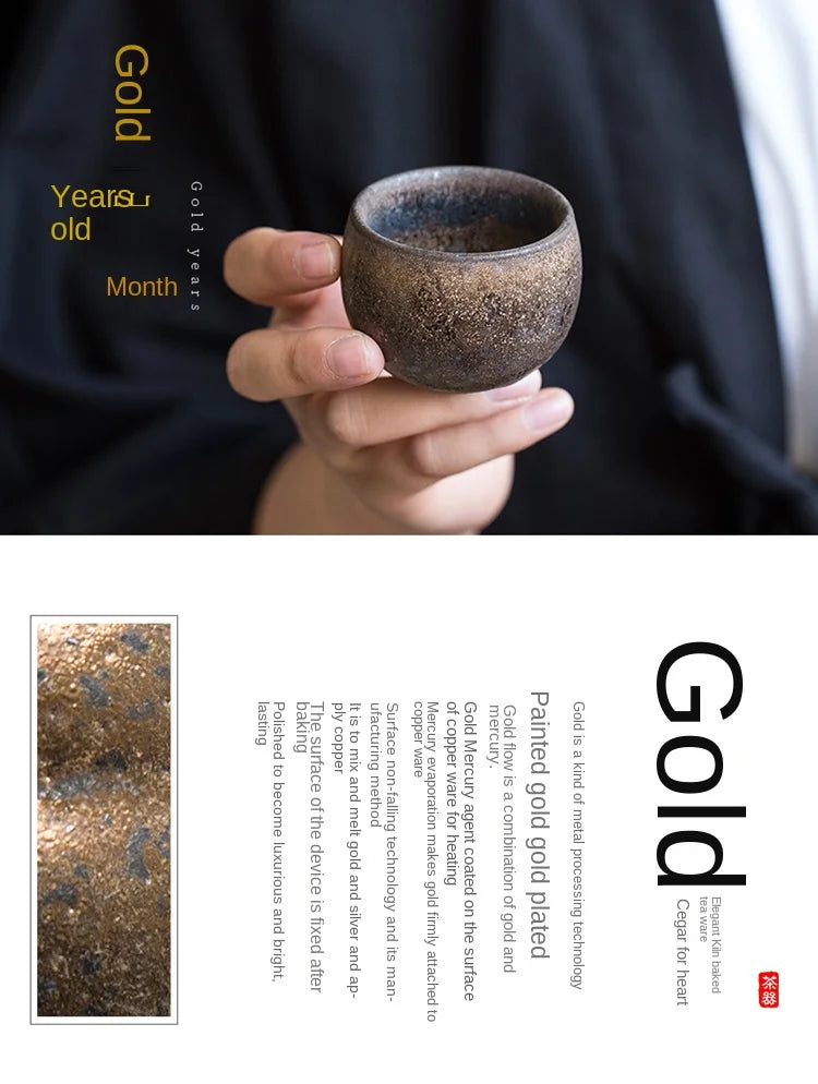 Handgemachte Keramik Teetasse mit Retro Vergoldung