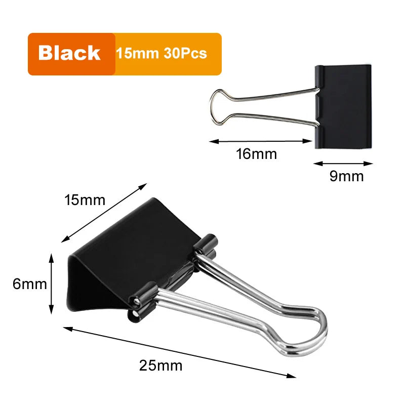 Robuste schwarze Binder-Clips in 6 Größen – langlebig - perfekt für Büro - Schule