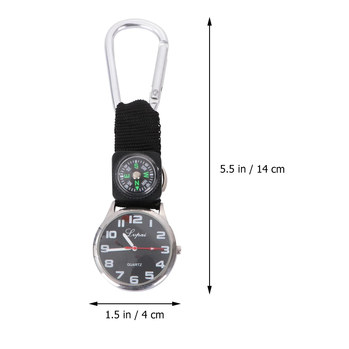 Robuste Karabiner Kompass Uhr mit Leuchtzeigern – Weiß, Clip-On für Outdoor - Pflege