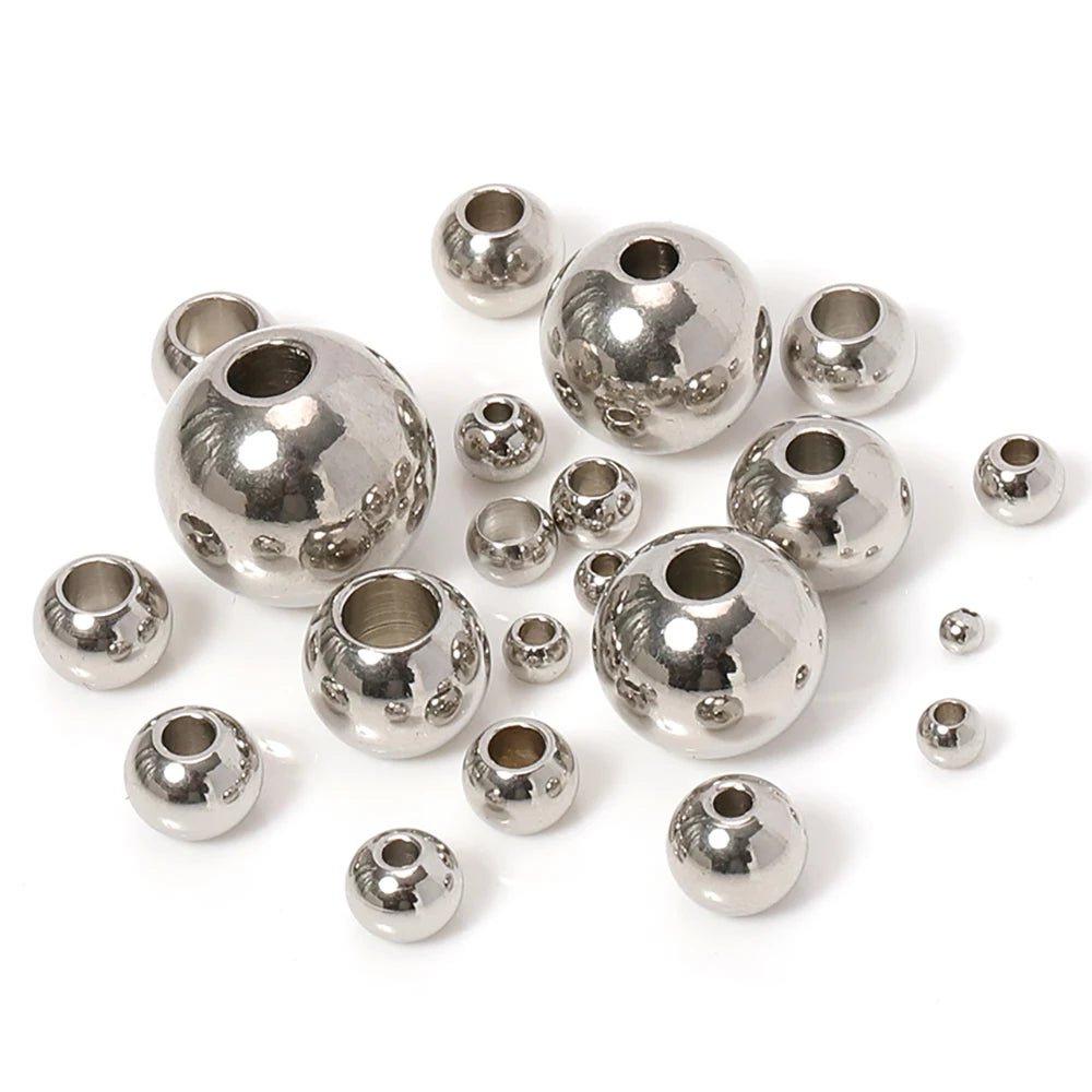 100x Edelstahl Großloch Spacer Perlen für DIY Schmuck 2-12mm
