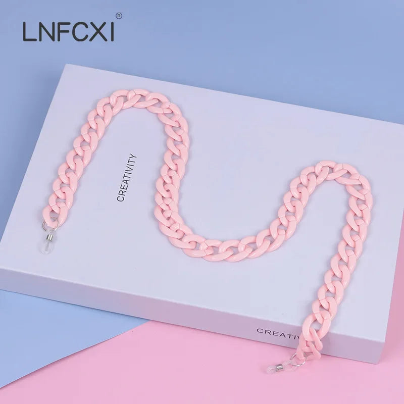 Retro Acryl Brillenkette mit blauem Band für Sonnen und Lesebrillen