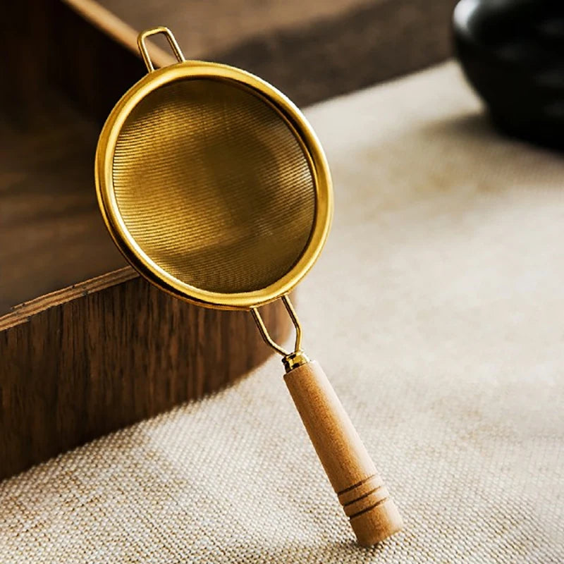 Edelstahl Teesieb mit langem Holzgriff Wiederverwendbarer Tee Filter