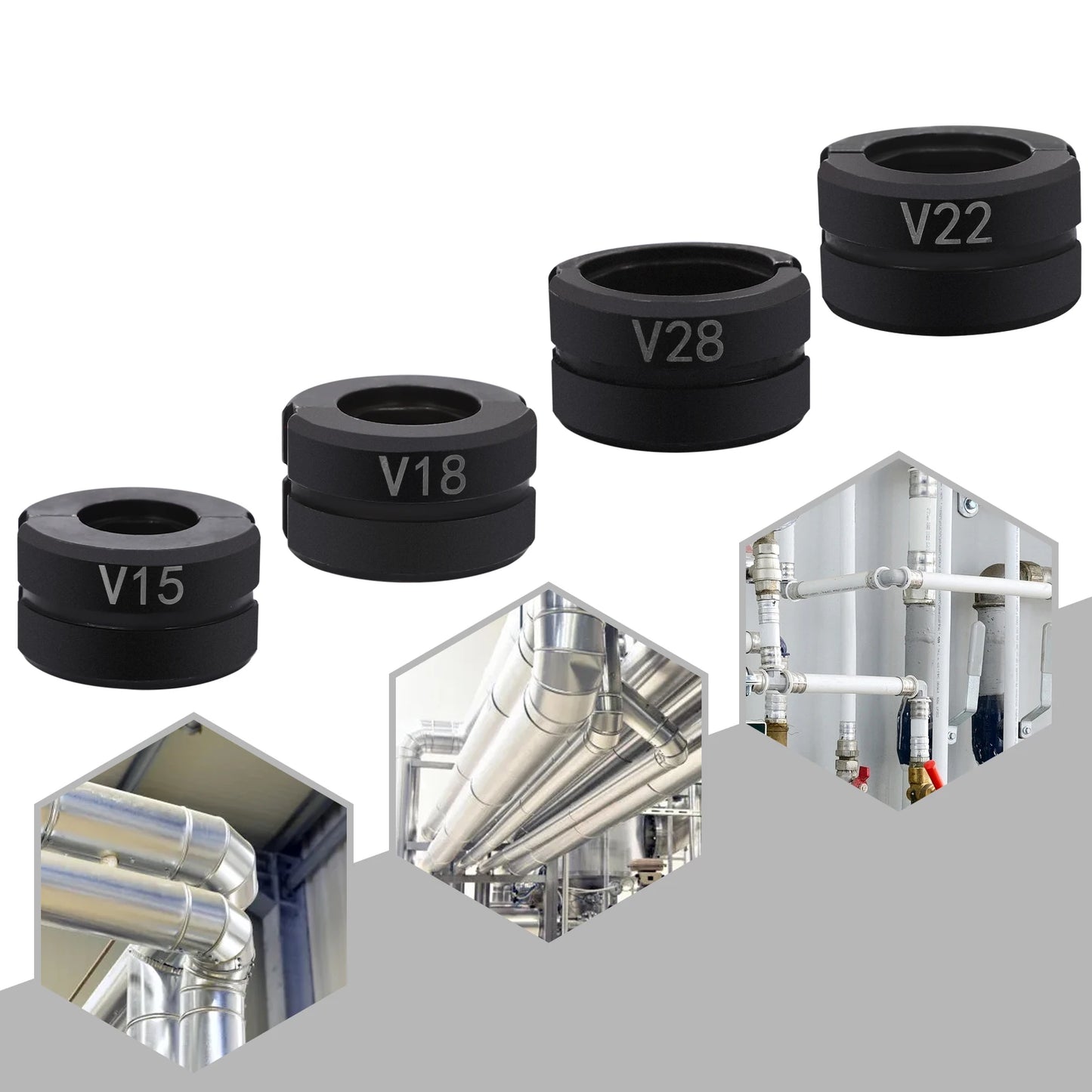 Set aus 4 Crimpmatrizen für Kupferrohre in verschiedenen Größen