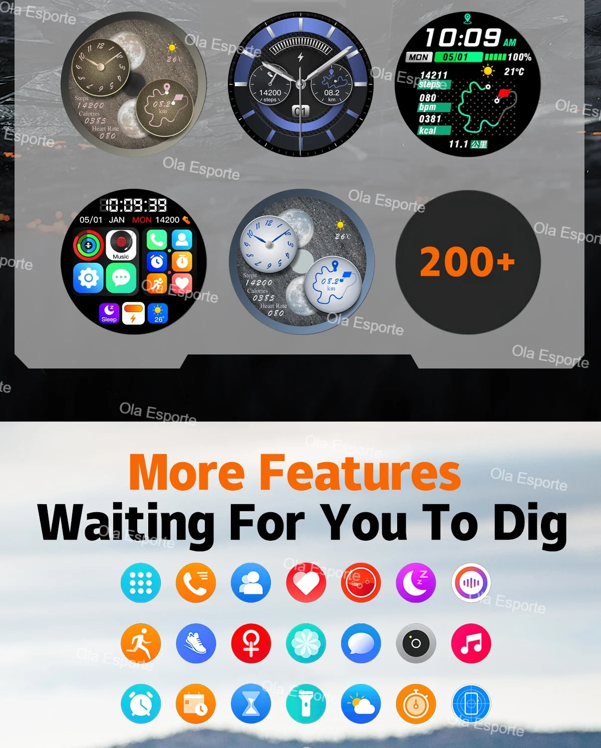 Sportliche Smartwatch mit Herzfrequenz und Gesundheitsüberwachung