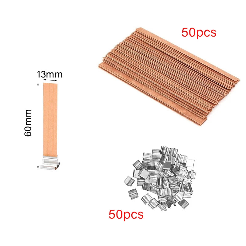 Kerzendocht Holz mit Clip Basis 30 oder 50 Stück Rauchfrei für DIY Kerzen
