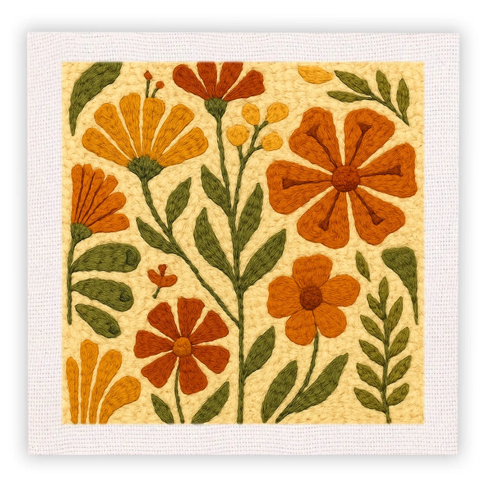 25x25cm Quadratisches Lochnadel-Set für Anfänger mit Rahmen Blumenmuster