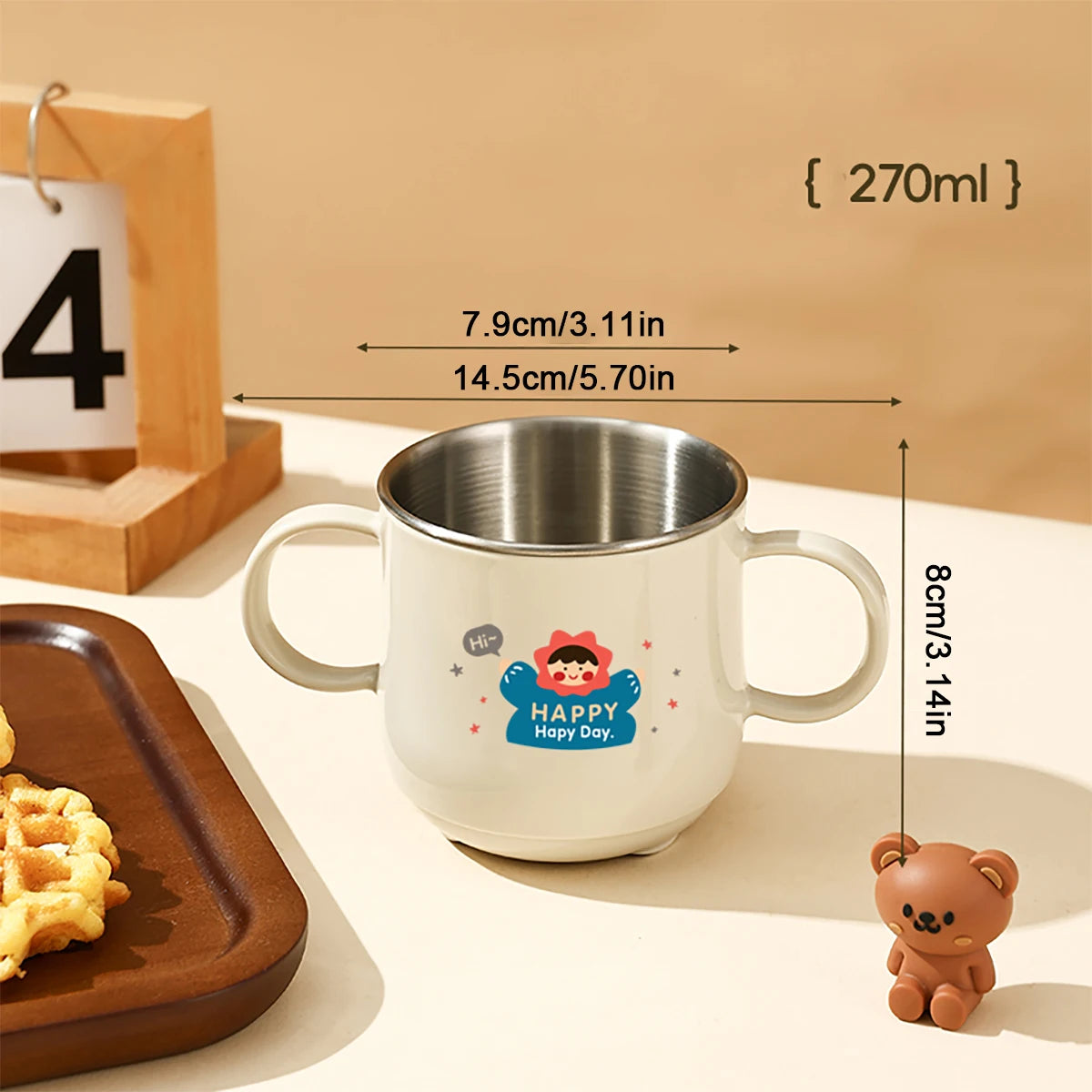 Doppelwandige Edelstahl Kaffeetasse mit Griff und abnehmbarem Mini-Becher