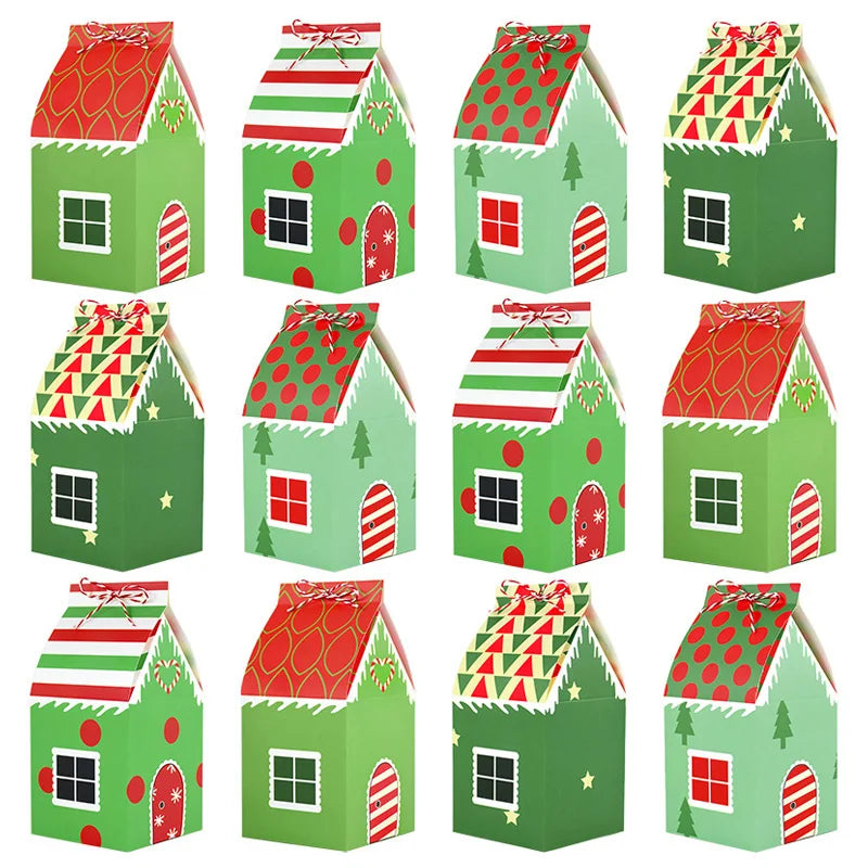 12er Set Weihnachtsgeschenkboxen in Hausform für festliche Anlässe