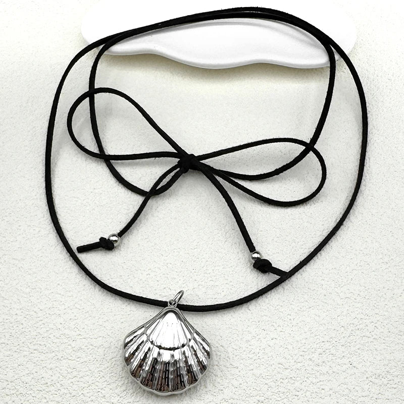 Goldfarbene Muschel Anhänger Halskette Edelstahl Unisex verstellbar lange Kette