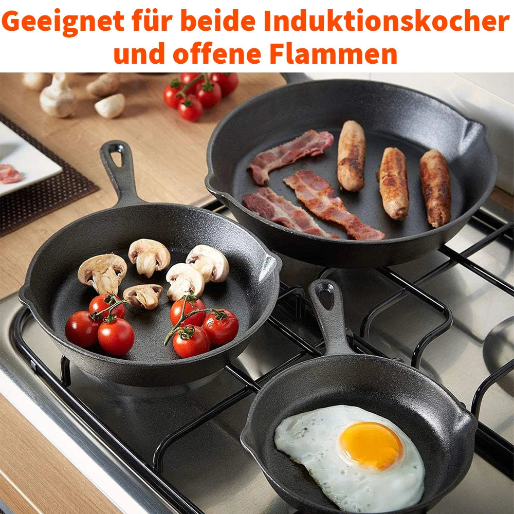3 Teilige Unbeschichtete Bratpfanne Aus Gusseisen Für Vielseitiges Kochen