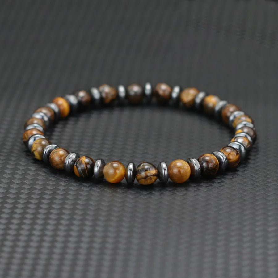 Männer Naturstein Armband 6mm Perlen Lava Tigerauge Hämatit Schutz