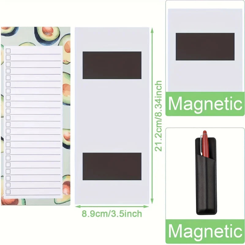 3er Set Magnetische Einkaufslisten Notizblöcke mit Stifthalter für Kühlschrank